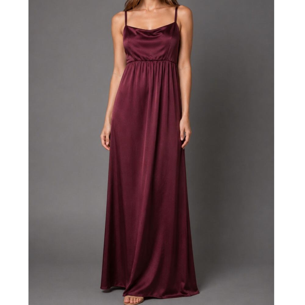 NEW Anthropologie BLHDN Long Satin Red Dress Size 10 Deep Berry Floor Length